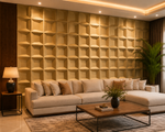 Champagne Gold — Coffered Square 3D PVC wall panel styled room scene 2 — G&K Sons