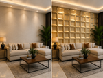 Champagne Gold — Coffered Square 3D PVC wall panel styled room scene 4 — G&K Sons