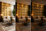 Champagne Gold — Coffered Square 3D PVC wall panel styled room scene 6 — G&K Sons