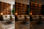 Dark Wooden — Coffered Square 3D PVC wall panel styled room scene 6 — G&K Sons