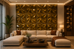 Glossy Gold — Diamond 3D PVC wall panel styled room scene 1 — G&K Sons