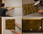 Glossy Gold — Diamond 3D PVC wall panel styled room scene 5 — G&K Sons