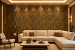 Golden Flame Waves 3D PVC wall panel — styled room scene — G&K Sons