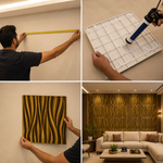 Golden Flame Waves 3D PVC wall panel — styled room scene — G&K Sons