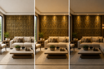 Golden Flame Waves 3D PVC wall panel — styled room scene — G&K Sons