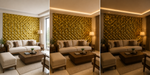 Golden Leaf 3D PVC wall panel — styled room scene — G&K Sons