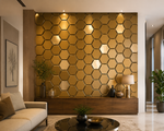 Champagne Gold — Hexagon 3D PVC wall panel styled room scene 1 — G&K Sons