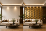 Champagne Gold — Hexagon 3D PVC wall panel styled room scene 4 — G&K Sons