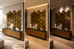 Champagne Gold — Hexagon 3D PVC wall panel styled room scene 5 — G&K Sons
