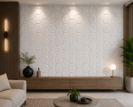 White — Hexagon 3D PVC wall panel styled room scene 1 — G&K Sons