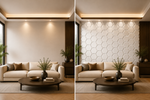 White — Hexagon 3D PVC wall panel styled room scene 4 — G&K Sons