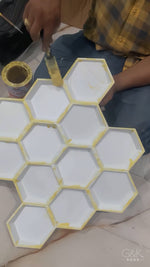 Real installation — Hexagon 3D panels going up on a bedroom ceiling