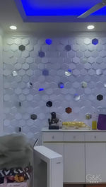 White — real installation, hexagon wall with mirror accents