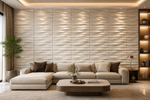 White — Waves 3D PVC wall panel styled room scene 1 — G&K Sons
